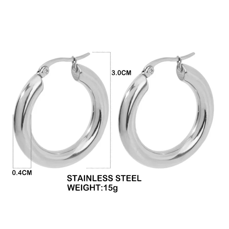 Timeless Glow Stainless Steel Round Hoop Earrings