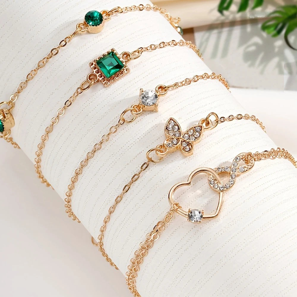 Vintage Sparkle 5-Piece Rhinestone Bracelet Set