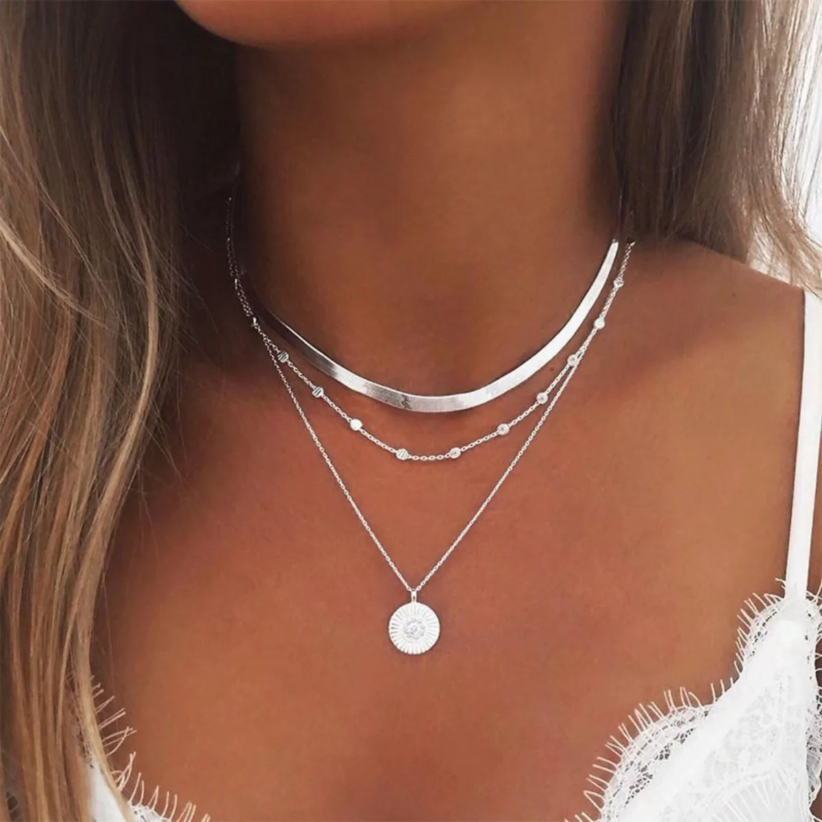 Luna Layered Silver Chain Necklace