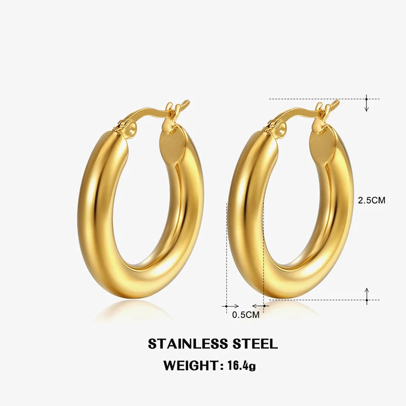 Timeless Glow Stainless Steel Round Hoop Earrings
