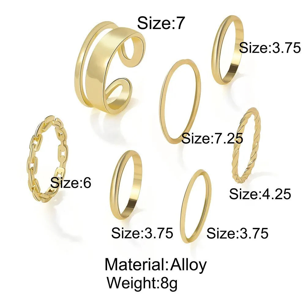 Chic Geometric Stackable Ring Set – 7-Piece Alloy Combination