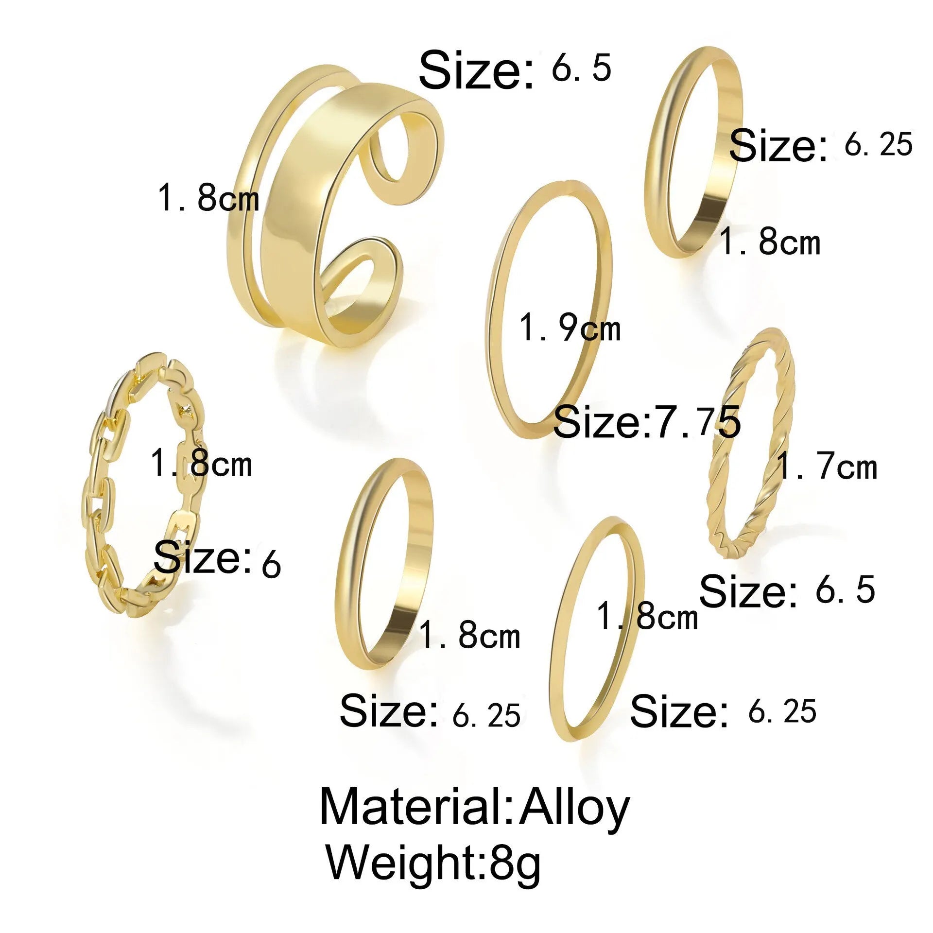 Chic Geometric Stackable Ring Set – 7-Piece Alloy Combination