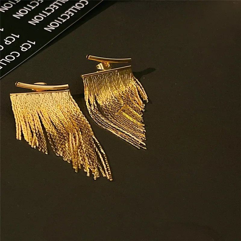 Golden Cascade Sparkle Tassel Earrings