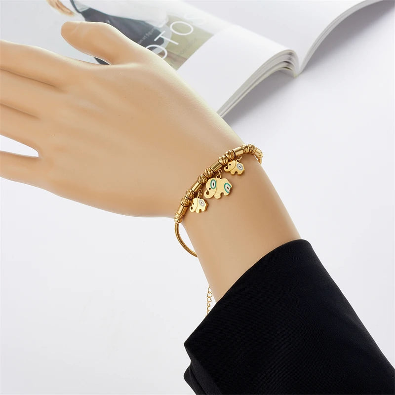Elephant Trio Stainless Steel Bracelet