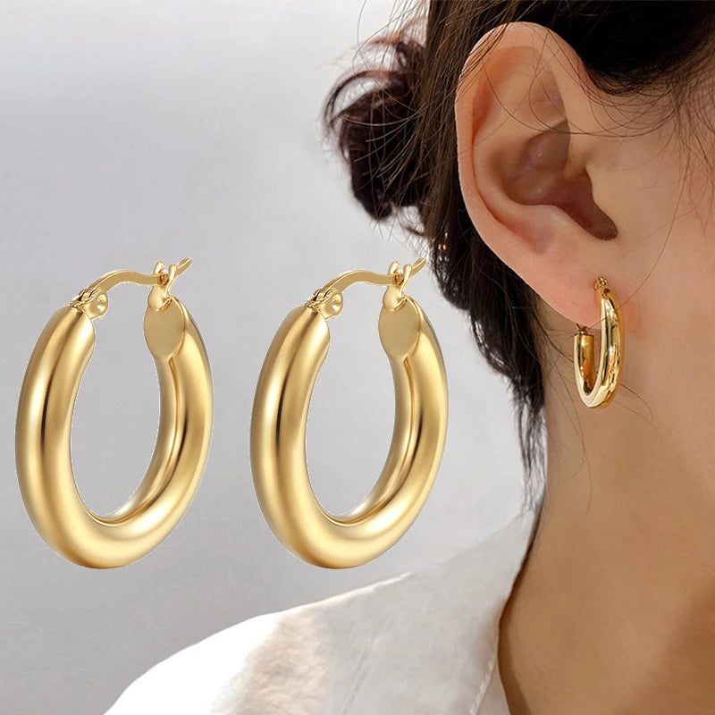 Timeless Glow Stainless Steel Round Hoop Earrings