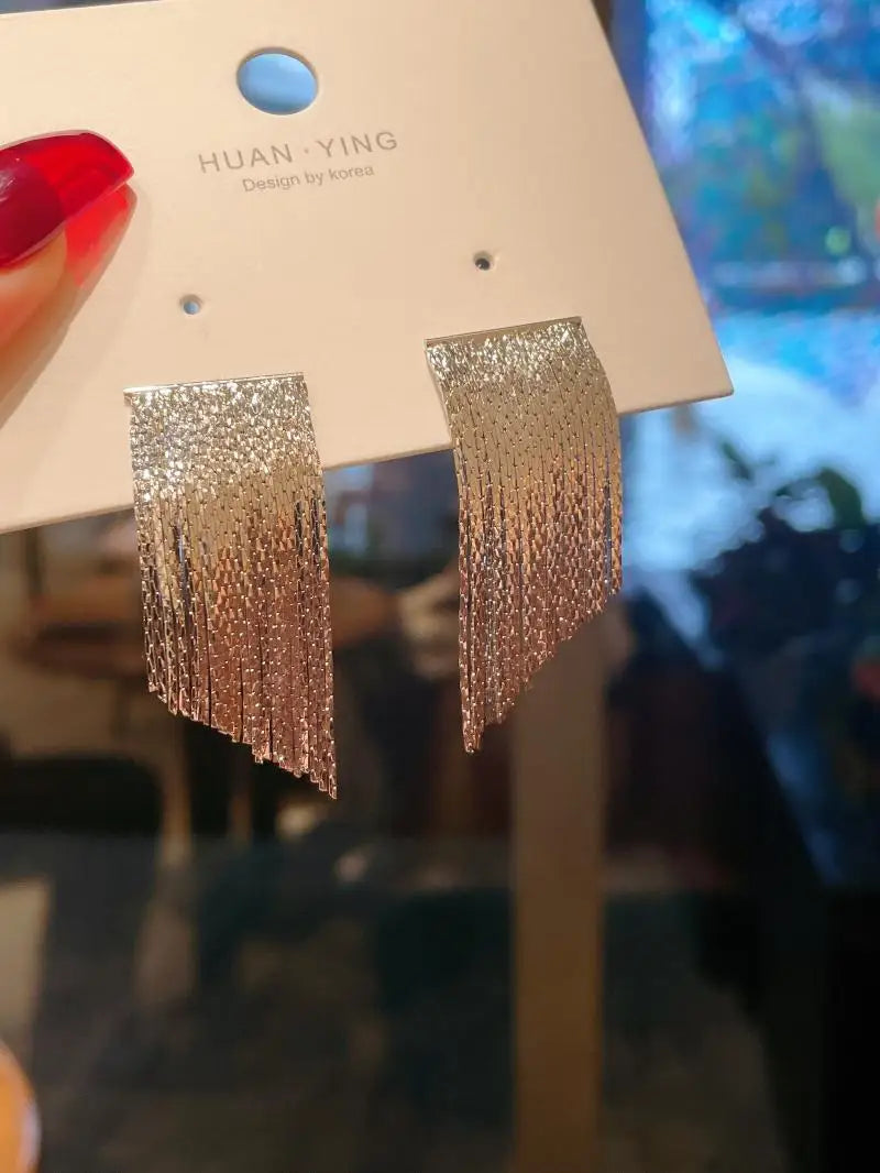 Golden Cascade Sparkle Tassel Earrings