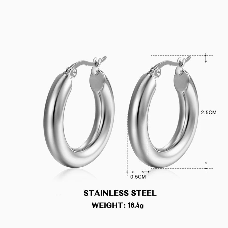 Timeless Glow Stainless Steel Round Hoop Earrings