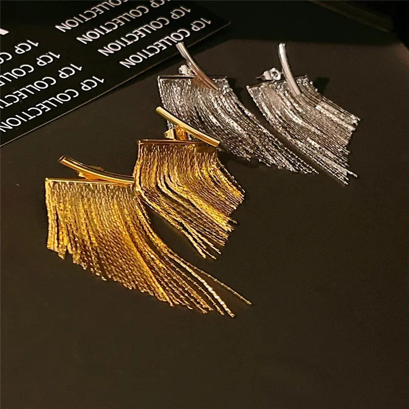 Golden Cascade Sparkle Tassel Earrings