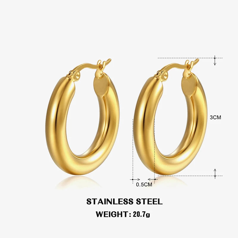 Timeless Glow Stainless Steel Round Hoop Earrings