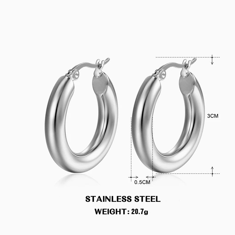 Timeless Glow Stainless Steel Round Hoop Earrings