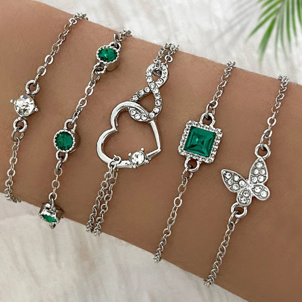 Vintage Sparkle 5-Piece Rhinestone Bracelet Set
